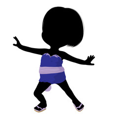 Little Asian Girl Silhouette Illustration