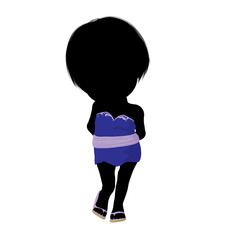 Little Asian Girl Silhouette Illustration