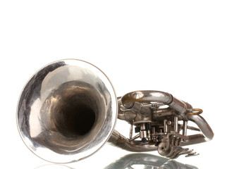 old trumpet isolated on white