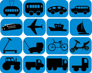 set of transport signs isolated on blue