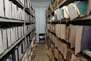 old vintage file documents in  storage room