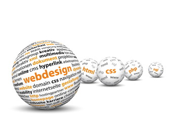 Webdesign, CSS, HTML, PHP, SQL, Kugel, 3D, Wordcloud, Wörter