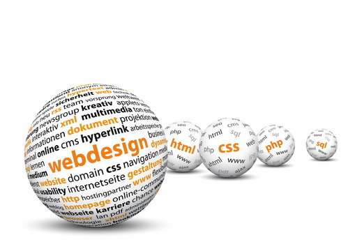 Webdesign, CSS, HTML, PHP, SQL, Kugel, 3D, Wordcloud, W&ouml;rter