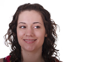 Young Brunette Closeup Smiling and Looking to Left