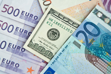 Euro and dollars banknotes