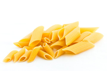Rigatoni pasta on white background