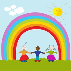 Wall murals Rainbow kids on rainbow background