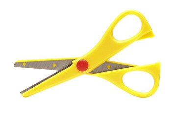 Yellow scissors isolated on a white background