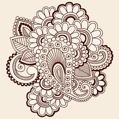 Henna Doodles Abstract Paisley Flowers Design Vector