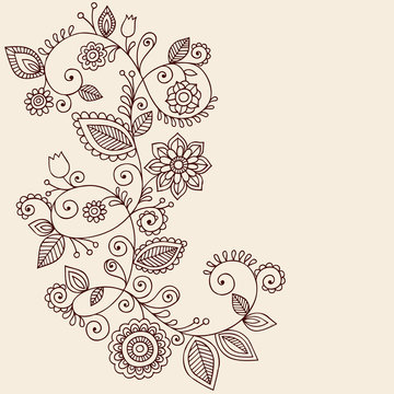 Elegant Henna Vines Doodle Vector Illustration