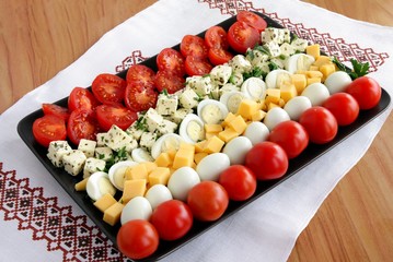 cheeses,quail eggs and tomatoes