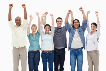 People raising their arms