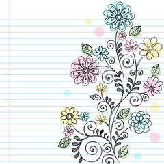 Sketchy Doodle Vines and Flowers Vector