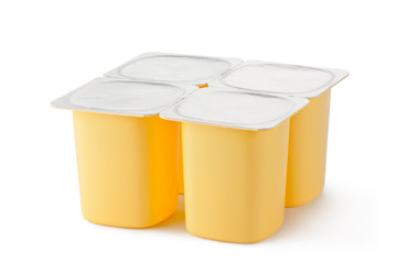 Four plastic containers for dairy products with foil lid - 38441392