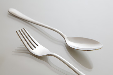 Silver metal fork and spoon