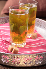 Moroccan mint tea on a tray