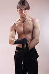 A man prepares for battle