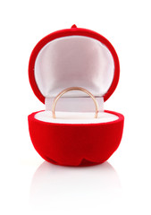 wedding ring in red box isolated on white background