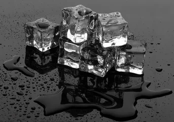 Fotobehang Smeltende ijsblokjes op grijze achtergrond © Africa Studio