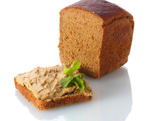Fresh pate on bread isolated on white