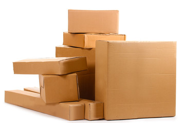 Brown cardboard boxes isolated on white