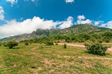 Naklejka premium fog in ghost valley in Crimea, Ukraine