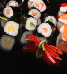 Sushi food on black background