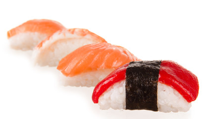Sushi pieces on white background