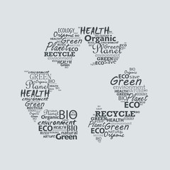 Obraz na płótnie Canvas Recycle symbol created from words.