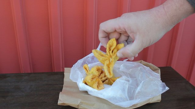 Grabbing And Holding Cheese Wonton Piece