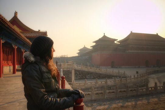 Beautiful woman and the Forbidden City - Beijing / China