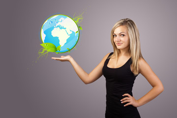 woman holding virtual eco sign