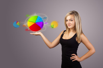 woman holding virtual business sign