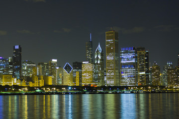 Night View at Downtown Chicago and lake Michigan