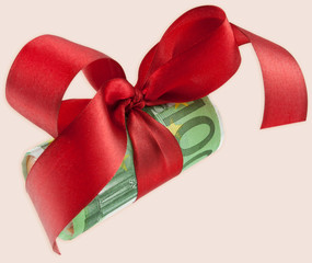 rouleau billet 100 €, ruban rouge