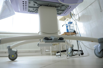 Close-up of an incubator's wheels
