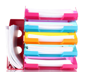 bright trays for papers isolated on white