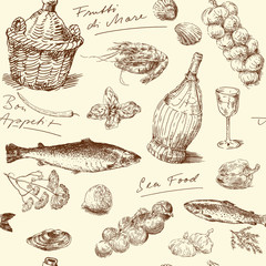 seamless pattern-hand drawn sea food
