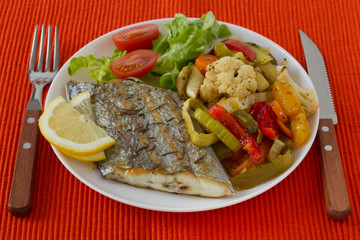fried swordfish with vegetables