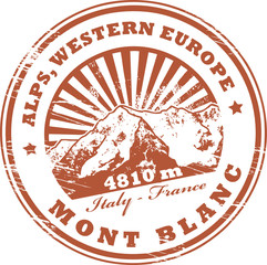 Stamp with the Mont Blanc, highest mountain in the Alps