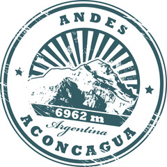 Stamp with the Mount Aconcagua, highest mountain in the Americas