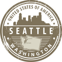 Stamp with name of Washington, Seattle, vector
