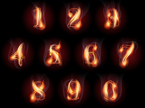 fire burning numbers set