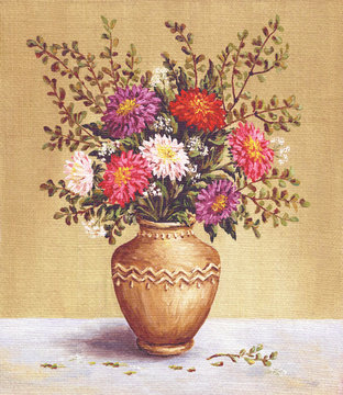 Asters in a camphora, painting