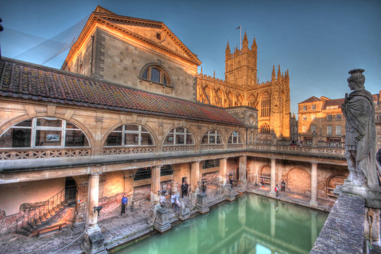 The remains and reconstruction of the roman baths at Bath HDR