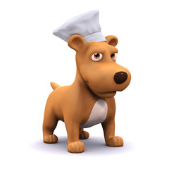 3d Dog in the kitchen with his chefs hat on.