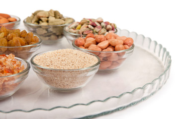 Mixed dry fruits in glas bowl