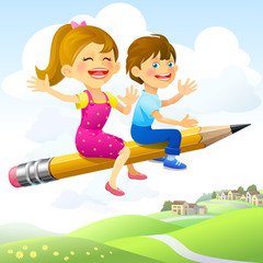 Children on Flying-Pencil Ride