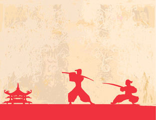 old paper with Samurai silhouette