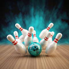 Bowling Strike blau